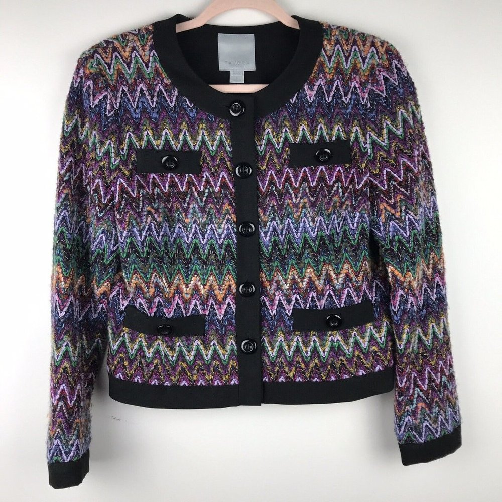 Tavora Wool Blend Zig Zag Multicolor Button Front Blazer Size Petite 6